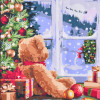STRATEG Картина за номерами ПРЕМІУМ Новорічні подарунки під ялинкою з лаком та з рівнем розміром 40х40 см SK - зображення 1