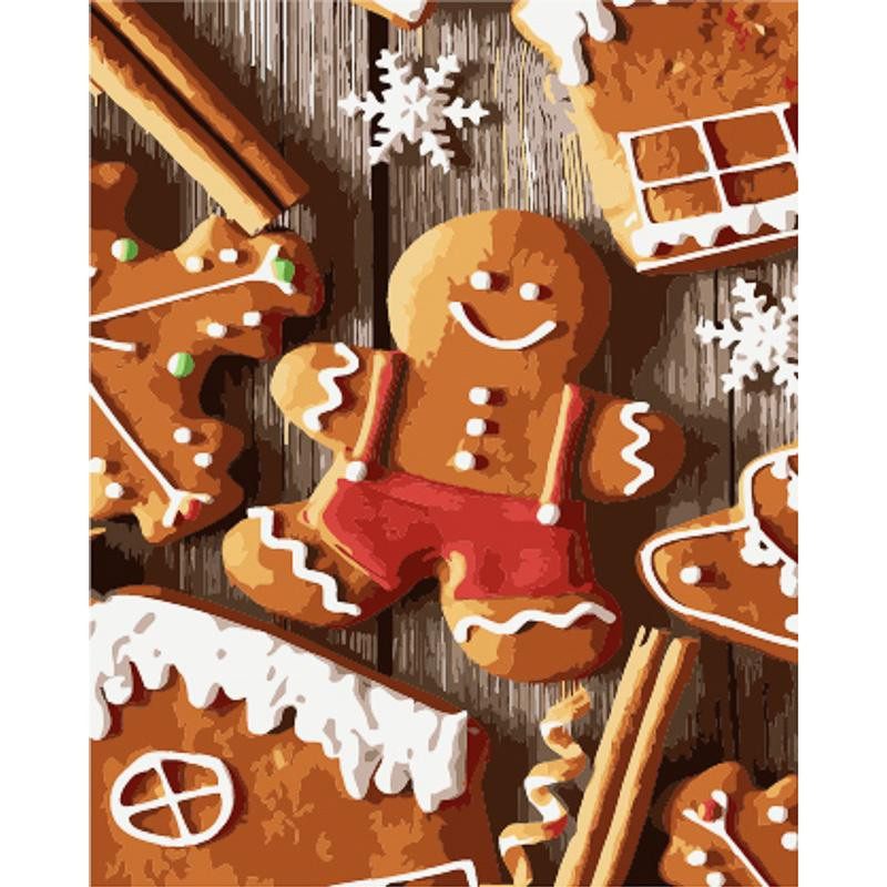 STRATEG Картина за номерами ПРЕМІУМ Новорічне печиво з лаком та з рівнем розміром 40х50 см GS1573 - зображення 1