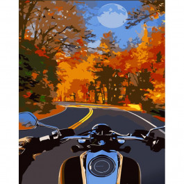 STRATEG Картина за номерами ПРЕМІУМ На мотоциклі восени з лаком розміром 30х40 см SS6761