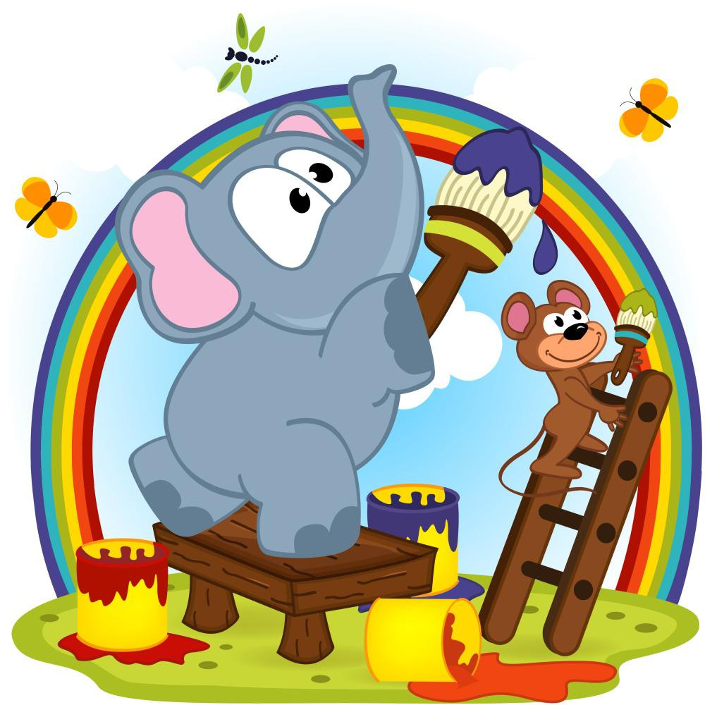 STRATEG Картина за номерами ПРЕМІУМ Слон та мавпа малюють веселку з лаком та з рівнем розміром 30х30 см ES17 - зображення 1