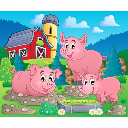 STRATEG Картина за номерами ПРЕМІУМ Свинки у багнюці з лаком та з рівнем розміром 30х30 см ES163