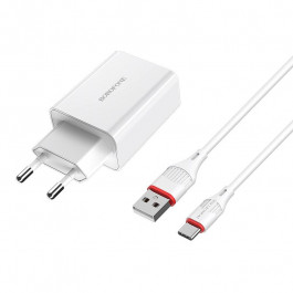 Borofone BA21A Long Jorney Single With USb Type-C Cable QC3.0 3A White