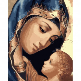 STRATEG Картина за номерами ПРЕМІУМ Божа матір з лаком розміром 40х50 см GS1228