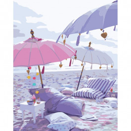 STRATEG Картина за номерами ПРЕМІУМ Парасолі на пляжі розміром 40х50 см GS1232