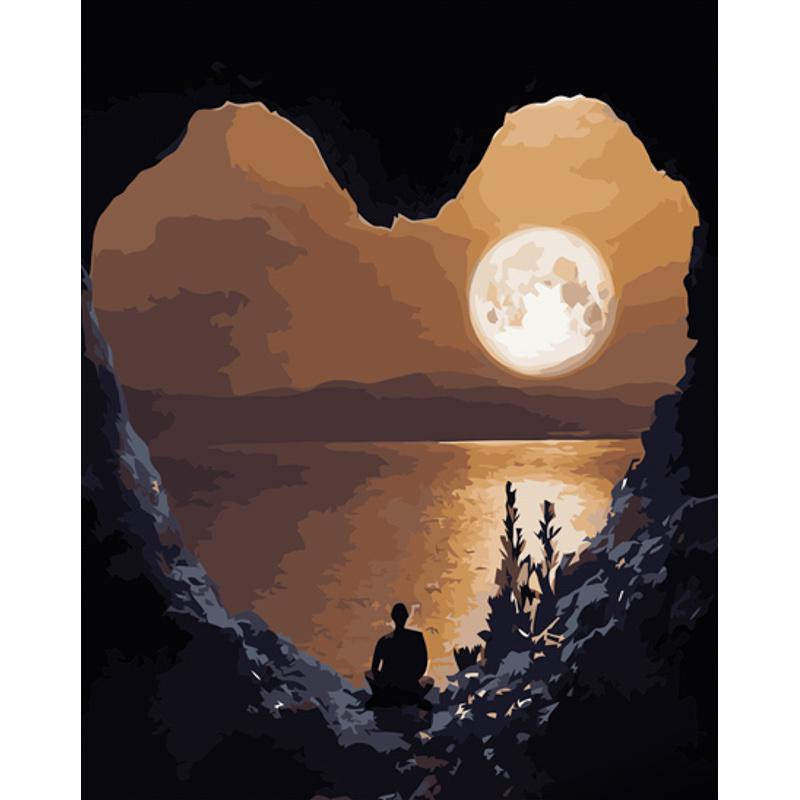 STRATEG Картина за номерами ПРЕМІУМ Лунна ніч з лаком розміром 40х50 см GS1212 - зображення 1