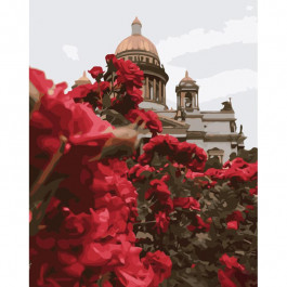 STRATEG Картина за номерами ПРЕМІУМ Троянди біля Ісаакіївського собору з лаком розміром 40х50 см GS1241
