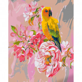 STRATEG Картина за номерами ПРЕМІУМ Акварельний папужка з лаком розміром 40х50 см GS1111