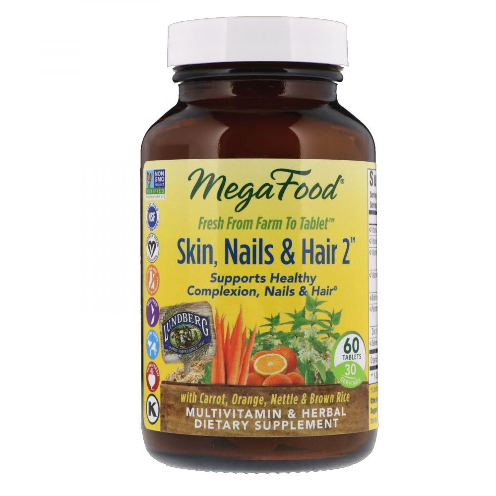 MegaFood БАД Вітаміни для волосся, шкіри і нігтів, Skin, Nails & Hair 2, , 60 таблеток - зображення 1