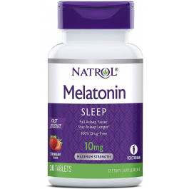 Natrol БАД Мелатонін, Melatonin, Natrol, швидкорозчинний, смак полуниці, 10 мг, 30 таблеток