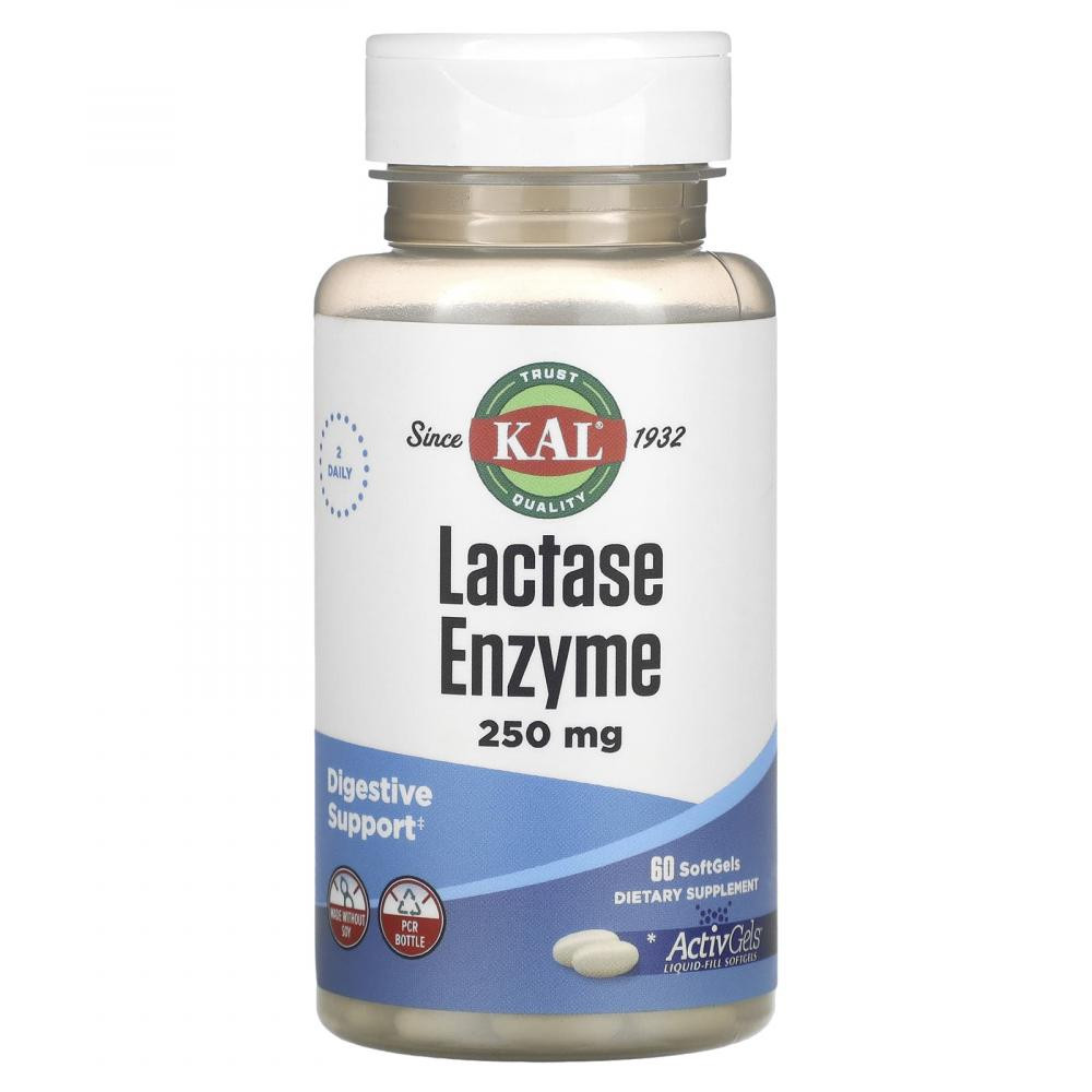 KAL БАД Фермент лактази, Lactase Enzyme, , 250 мг, 60 капсул - зображення 1