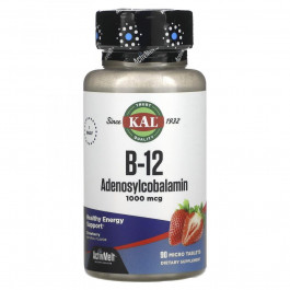 KAL БАД Вітамін В12 аденозилкобаламін, B-12 Adenosylcobalamin, , полуниця 1000 мкг, 90 таблеток