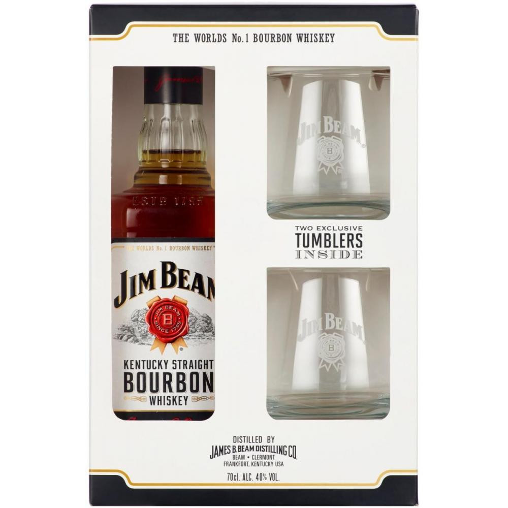 Jim Beam Віскі  White Kentucky Staright Bourbon Whiskey, 40%, 0,7 л + 2 склянки (5060045587404) - зображення 1