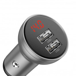 Baseus Digital Display Dual USB Car Charger Silver (CCBX-0S)