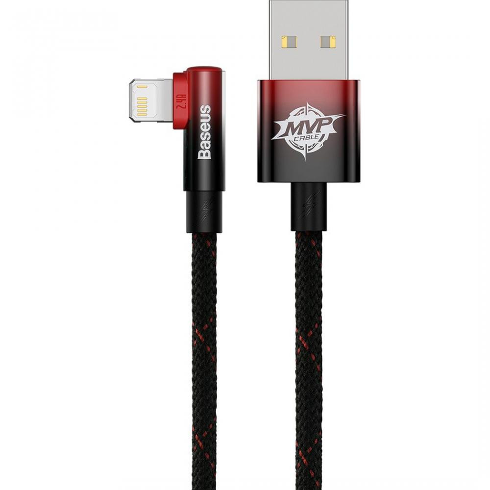 Baseus MVP 2 Elbow-shaped Fast Charging Data Cable USB to Lightning 2.4A 2m Black/Red (CAVP000120) - зображення 1