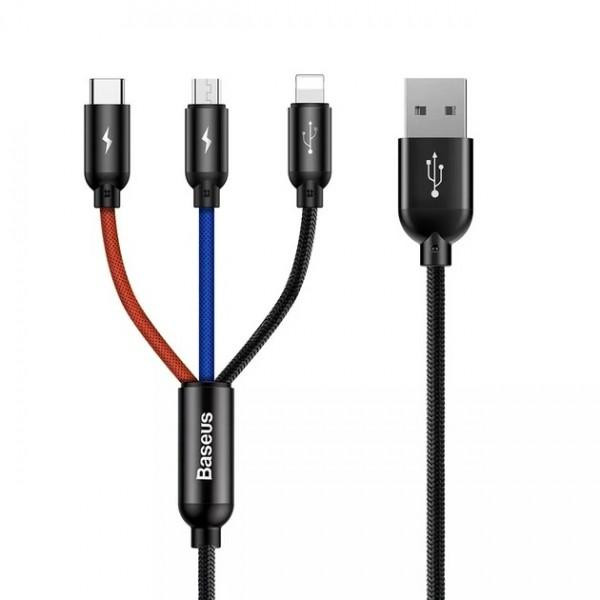 Baseus Three Primary Colors USB Type-C+Lightning+microUSB 30cm 3.5A (CAMLT-ASY01) - зображення 1