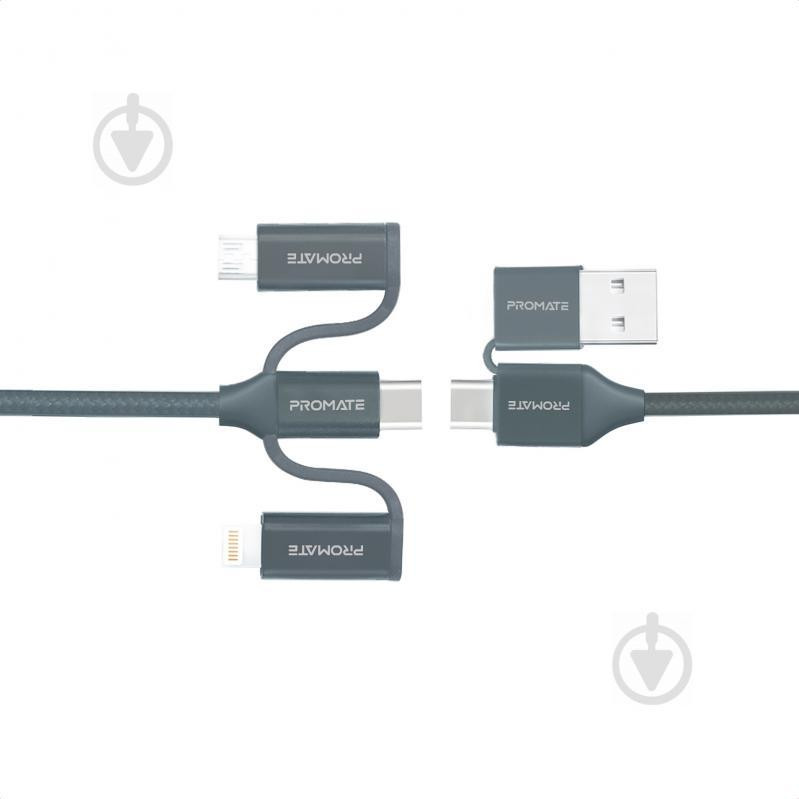 Promate PentaPower USB-C/USB-А to USB-C/Micro USB/Lightning 1.2m Grey (pentapower.grey) - зображення 1