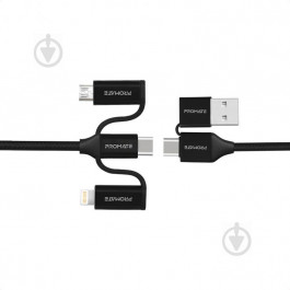 Promate PentaPower USB-C/USB-А to USB-C/Micro USB/Lightning 1.2m Black (pentapower.black)