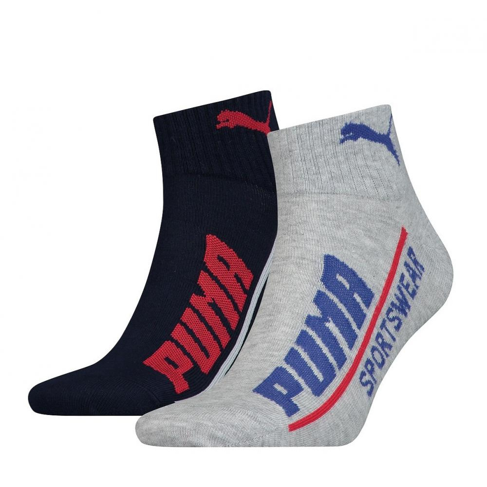 PUMA Набор носков  Men Logo Quarter 2p 102002001-023 39-42 р 2 пары Тёмно-синий/Серый (8718824798714) - зображення 1