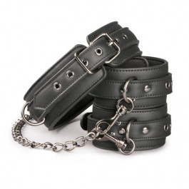 Easytoys Нашийник з поножами, чорний Leather Collar With Anklecuff (ET279BLK)