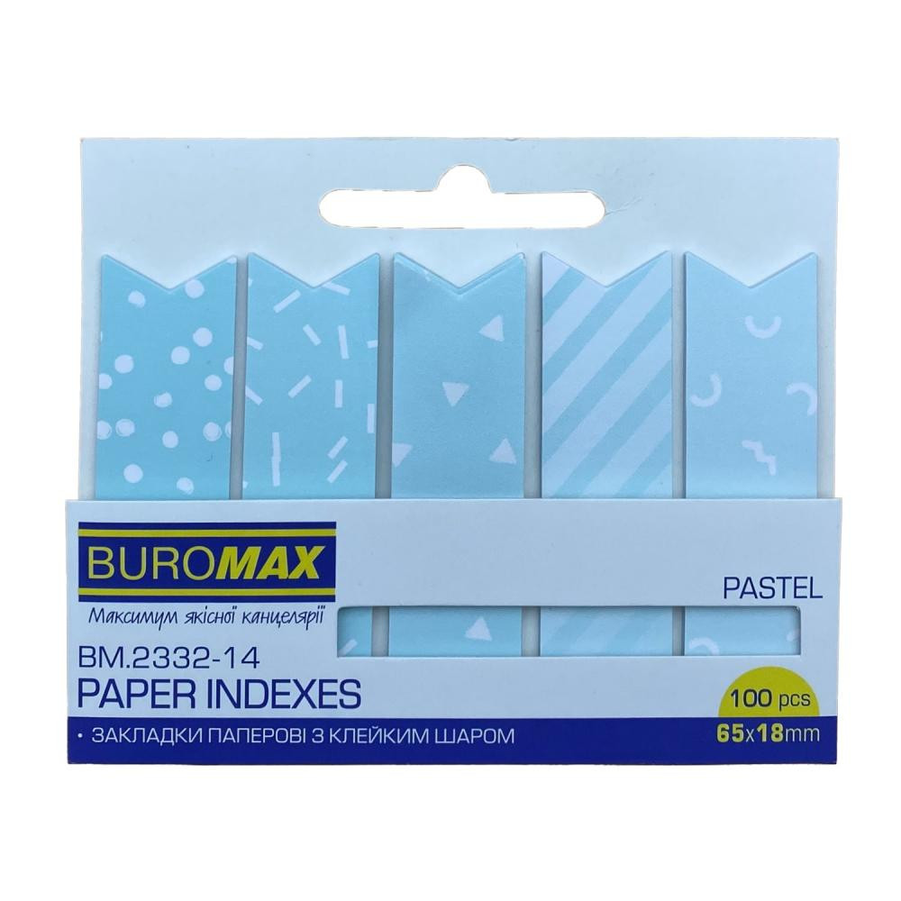 BuroMax Закладки паперові PASTEL, з клейким шаром, 65x18 мм, 100 арк., блакитні (BM.2332-14) - зображення 1