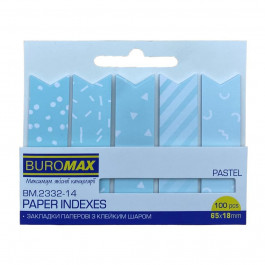 BuroMax Закладки паперові PASTEL, з клейким шаром, 65x18 мм, 100 арк., блакитні (BM.2332-14)