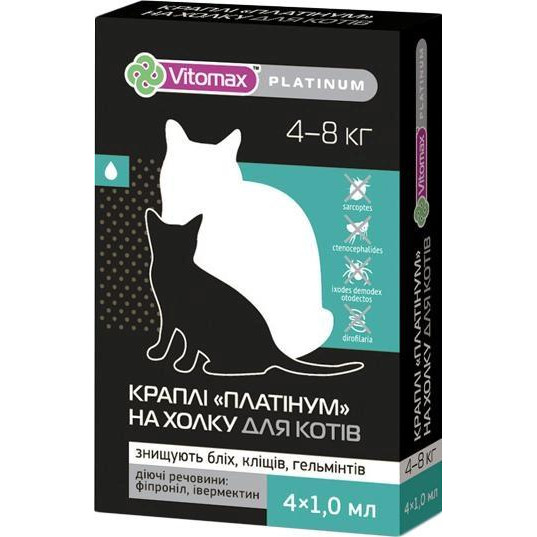 Vitomax Капли на холку Platinum для котов весом 4-8 кг 4х1мл (500101) (4820150201128) - зображення 1