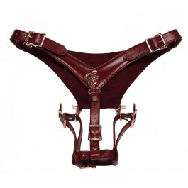 Liebe Seele Wine Red Leather Forced Orgasm Wand Massager Harness Belt, бордові (4582558002065)