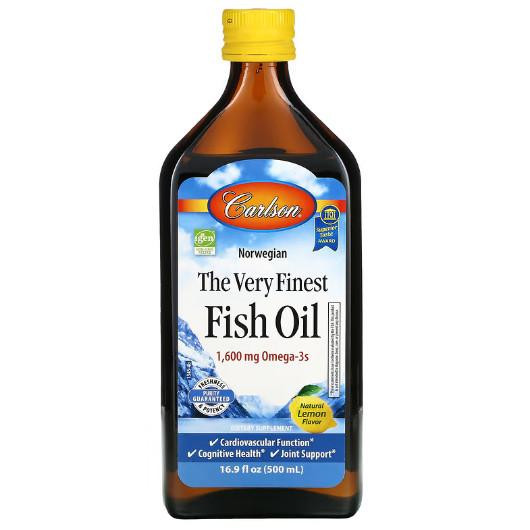 Carlson Labs Norwegian Fish Oil 1600 mg 500 ml (Natural Lemon) - зображення 1