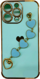 K-and-T М’який чохол з ланцюжком із закоханим серцем для Apple iPhone 15 Green