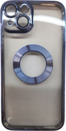 K-and-T Прозорий чохол з логотипом та отвором, скляний захисний чохол для камери для iPhone 15 Blue