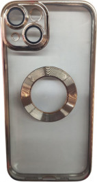 K-and-T Прозорий чохол з логотипом та отвором, скляний захисний чохол для камери для iPhone 15 Gold