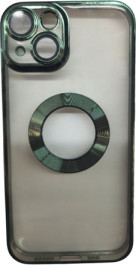 K-and-T Прозорий чохол з логотипом та отвором, скляний захисний чохол для камери для iPhone 15 Green