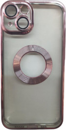 K-and-T Прозорий чохол з логотипом та отвором, скляний захисний чохол для камери для iPhone 15 Pink