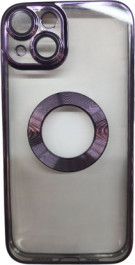 K-and-T Прозорий чохол з логотипом та отвором, скляний захисний чохол для камери для iPhone 15 Purple