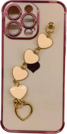 K-and-T М’який чохол з ланцюжком із закоханим серцем для Apple iPhone 15 Plus Pink