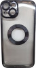 K-and-T Прозорий чохол з логотипом та отвором, скляний захисний чохол для камери для iPhone 15 Plus Black - зображення 1
