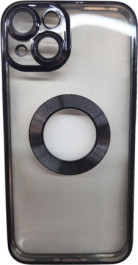 K-and-T Прозорий чохол з логотипом та отвором, скляний захисний чохол для камери для iPhone 15 Plus Black