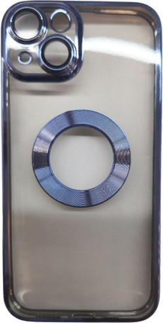 K-and-T Прозорий чохол з логотипом та отвором, скляний захисний чохол для камери для iPhone 15 Plus Blue - зображення 1