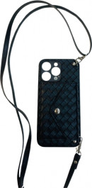 K-and-T Чехол-гаманець для карт кожаный чехол-держатель + ремешок для Apple iPhone 15 Pro Black