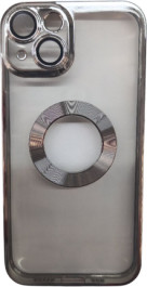 K-and-T Прозорий чохол з логотипом та отвором, скляний чохол для камери для iPhone 15 Pro Max Silver