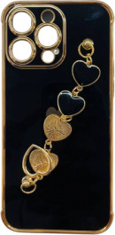 K-and-T М’який чохол з ланцюжком із закоханим серцем для Apple iPhone 14 Pro Max Black