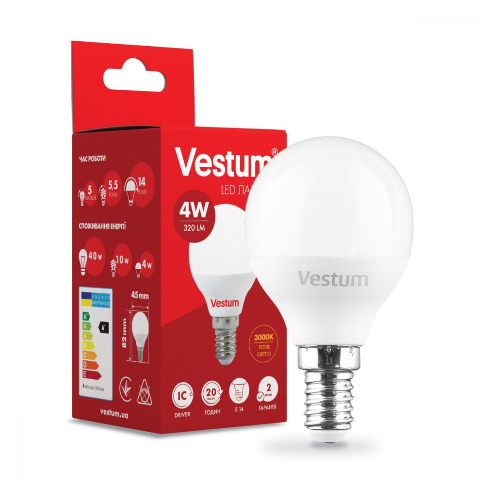 Vestum LED G45 4W 3000K 220V E14 (1-VS-1208) - зображення 1