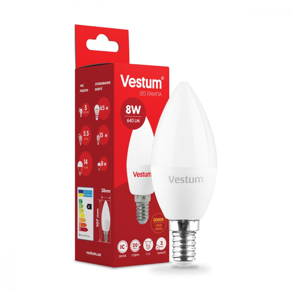 Vestum LED C37 8W 3000K 220V E14 (1-VS-1312) - зображення 1