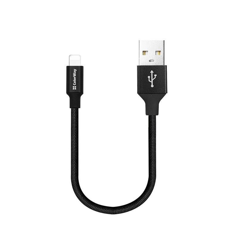 ColorWay USB to Apple Lightning 2.4А 0,25m Black (CW-CBUL048-BK) - зображення 1
