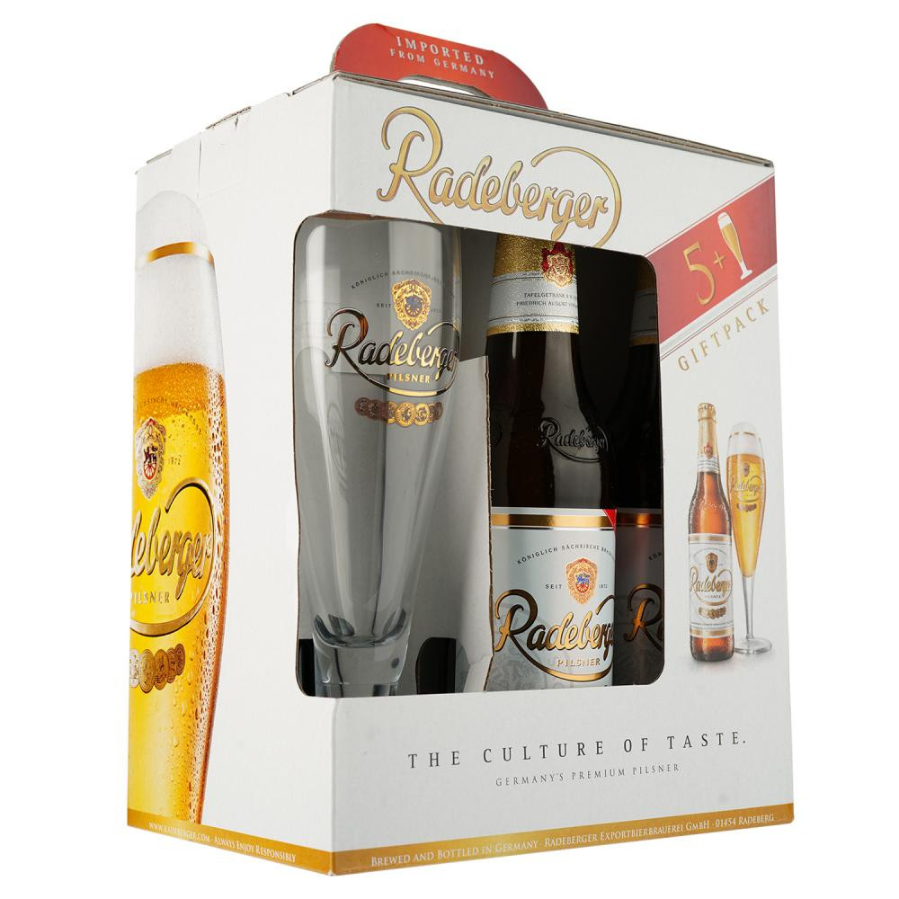 Radeberger Набір пива  4.8% (5 шт. x 0.33 л) + келих (4053400184043) - зображення 1