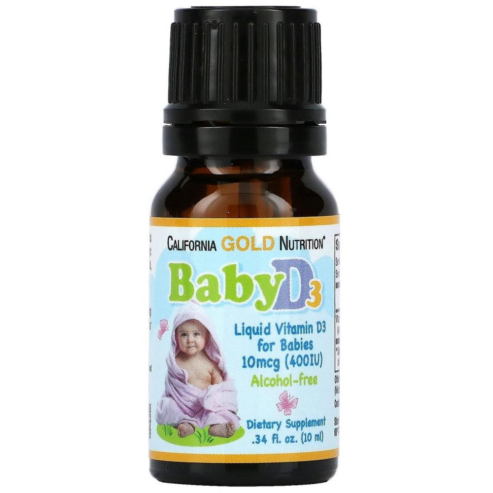 California Gold Nutrition Витамин Д-3 для детей, Baby Vitamin D3, , в каплях, 400 МЕ (10 мкг), 10 мл (CGN-01034) - зображення 1