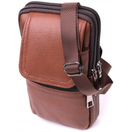 Vintage Світло-коричнева маленька чоловіча сумка з фактурної шкіри на пояс або на плече  2422565