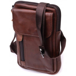 Vintage Недорога чоловіча шкіряна сумка коричневого кольору на пояс або на плече  2422564