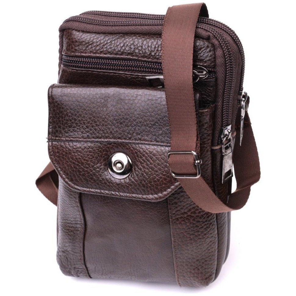 Vintage Компактна чоловіча сумка з натуральної шкіри коричневого кольору на пояс або на плече  2422141 - зображення 1