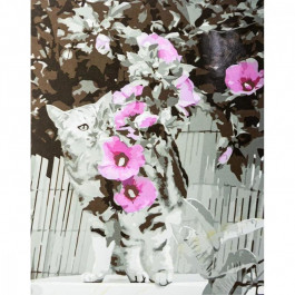 STRATEG Картина по номерам  Котик с мальвами 40x50 VA-3337